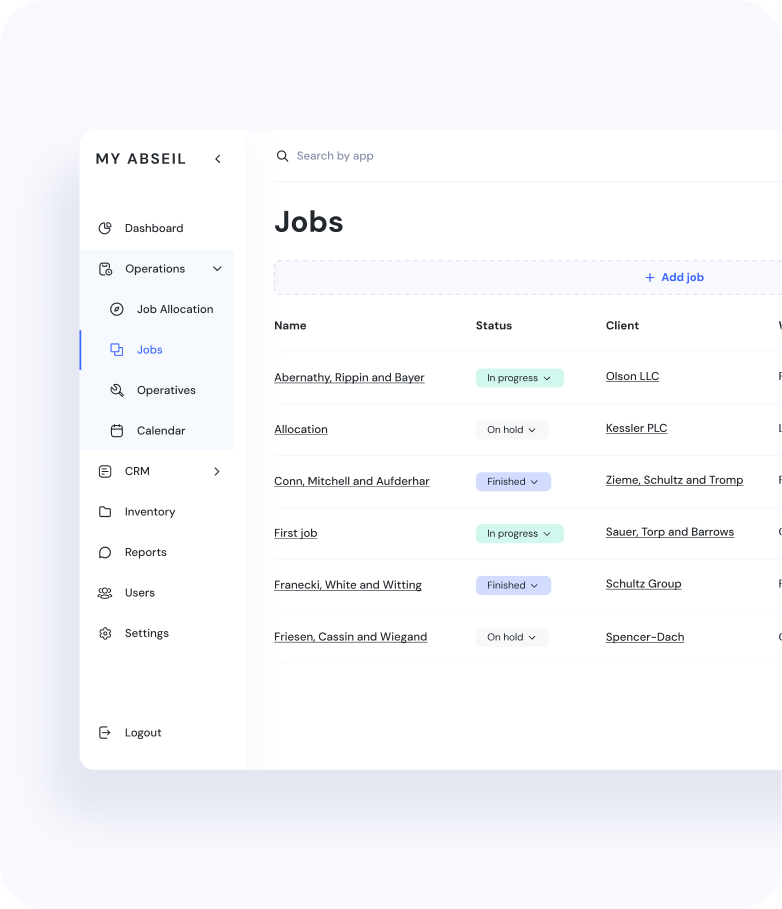MyAbseil dashboard for rope access teams