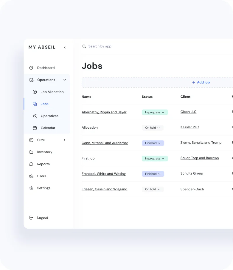 MyAbseil dashboard for rope access teams